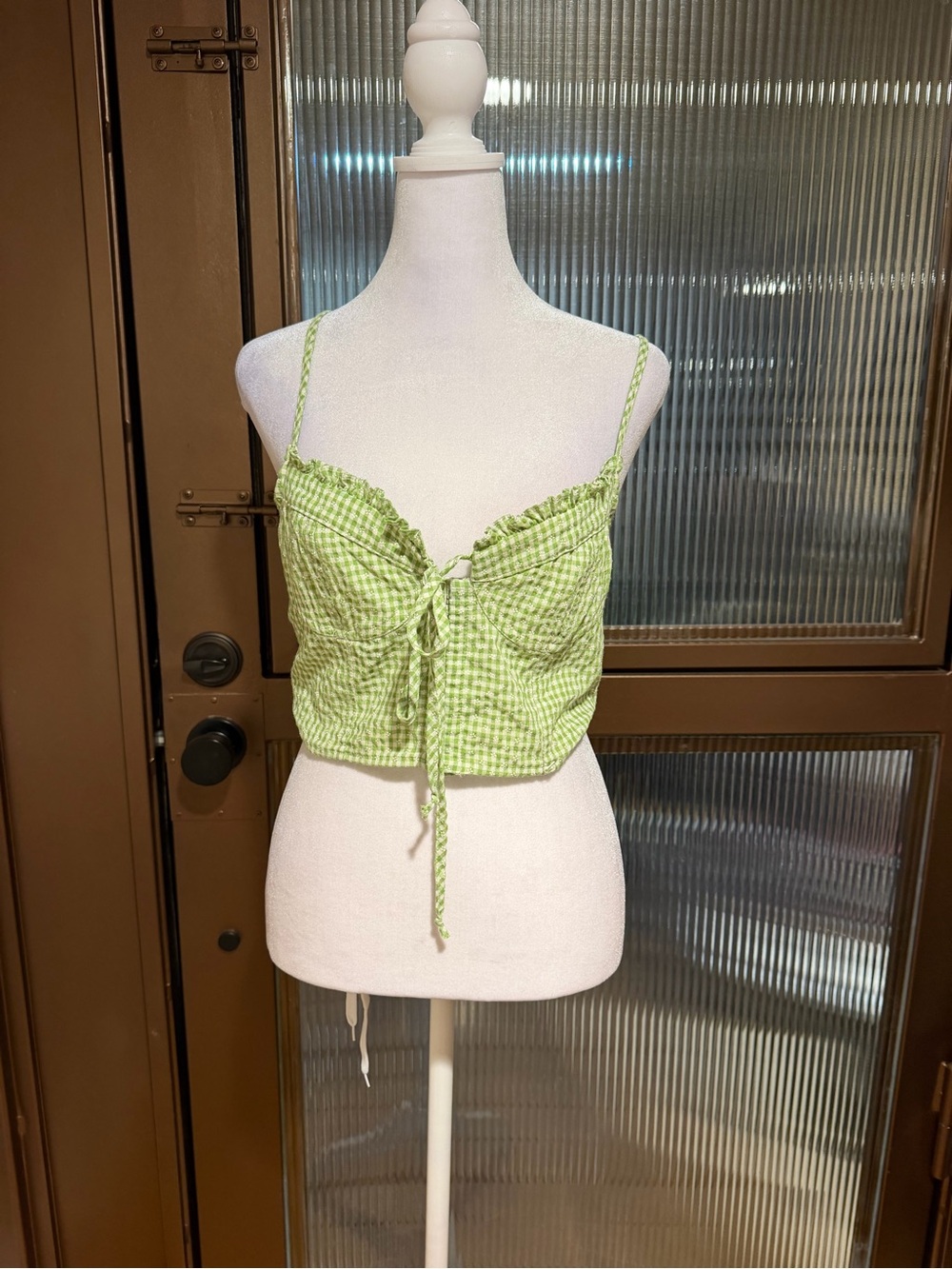 PacSun LA Hearts Green White Gingham Corset Style Crop Top